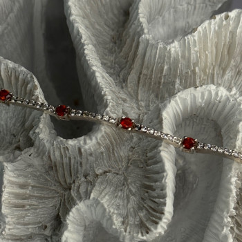925 Sterling Silver Red Spinel & Beryl Bracelet Length 7.5