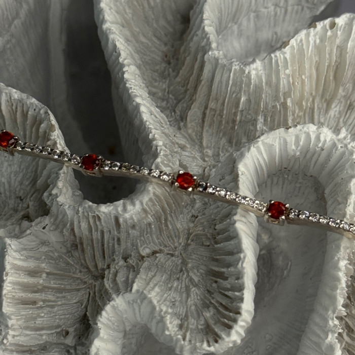 925 Sterling Silver Red Spinel & Beryl Bracelet Length 7.5