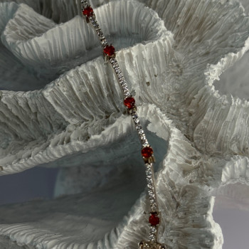 925 Sterling Silver Red Spinel & Beryl Bracelet Length 7.5