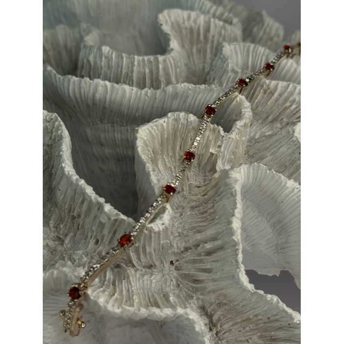 925 Sterling Silver Red Spinel & Beryl Bracelet Length 7.5