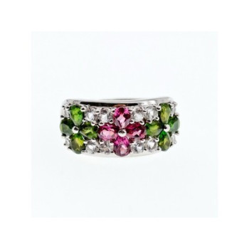 925 Sterling Silver Emerald, Pink Topaz & Goshenite 