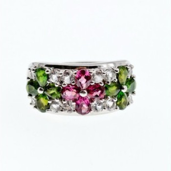 925 Sterling Silver Emerald, Pink Topaz & Goshenite 
