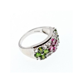 925 Sterling Silver Emerald, Pink Topaz & Goshenite 
