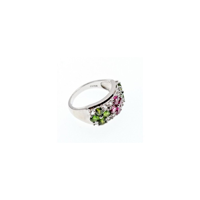 925 Sterling Silver Emerald, Pink Topaz & Goshenite 