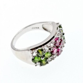 925 Sterling Silver Emerald, Pink Topaz & Goshenite 