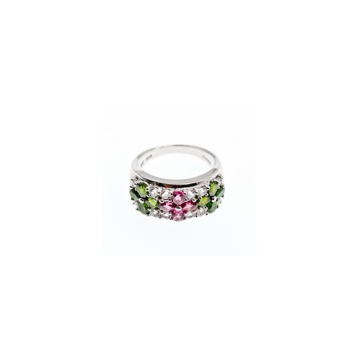925 Sterling Silver Emerald, Pink Topaz & Goshenite 