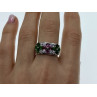 925 Sterling Silver Emerald, Pink Topaz & Goshenite 