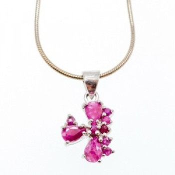 925 Sterling Silver Pink Spinel Chain With Pendant Italy