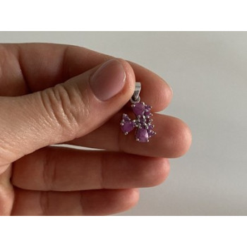 925 Sterling Silver Pink Spinel Chain with Pendant Italy