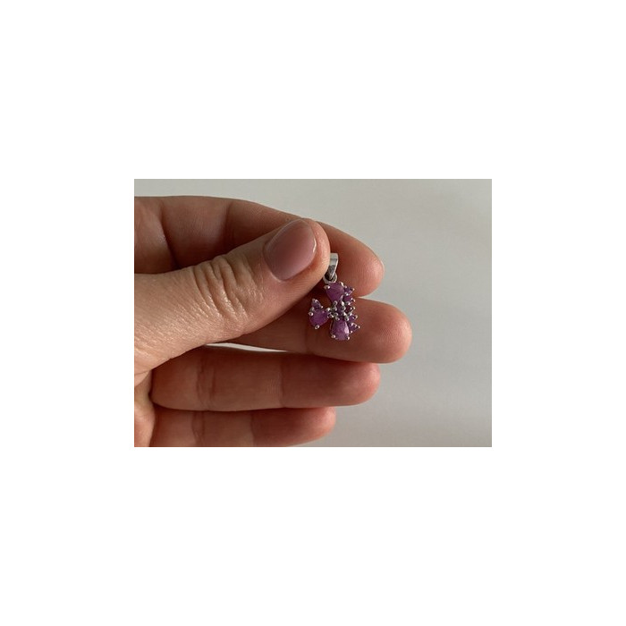 925 Sterling Silver Pink Spinel Chain with Pendant Italy