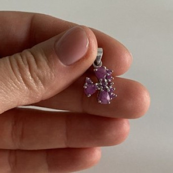 925 Sterling Silver Pink Spinel Chain With Pendant Italy