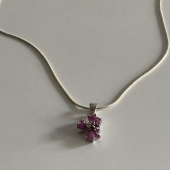 925 Sterling Silver Pink Spinel Chain With Pendant Italy