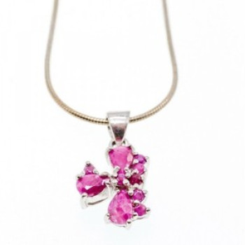 925 Sterling Silver Pink Spinel Chain With Pendant Italy