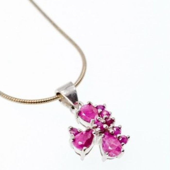 925 Sterling Silver Pink Spinel Chain With Pendant Italy
