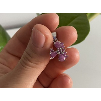 925 Sterling Silver Pink Spinel Chain with Pendant Italy