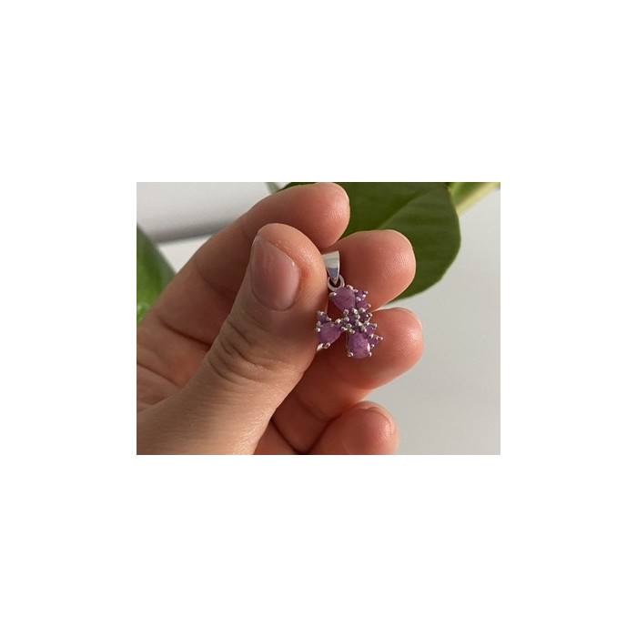 925 Sterling Silver Pink Spinel Chain with Pendant Italy