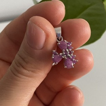 925 Sterling Silver Pink Spinel Chain With Pendant Italy