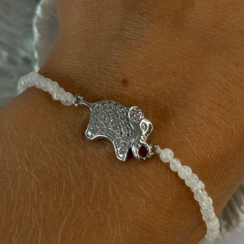 925 Sterling Silver Moonstones Elephant Charm Bracelet Length 7.5