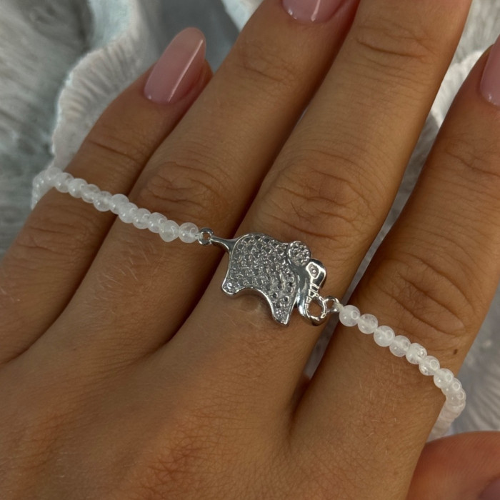 925 Sterling Silver Moonstones Elephant Charm Bracelet Length 7.5