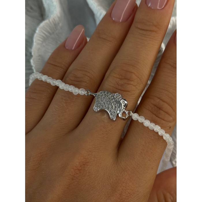 925 Sterling Silver Moonstones Elephant Charm Bracelet Length 7.5