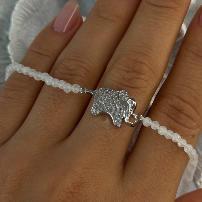 925 Sterling Silver Moonstones Elephant Charm Bracelet Length 7.5