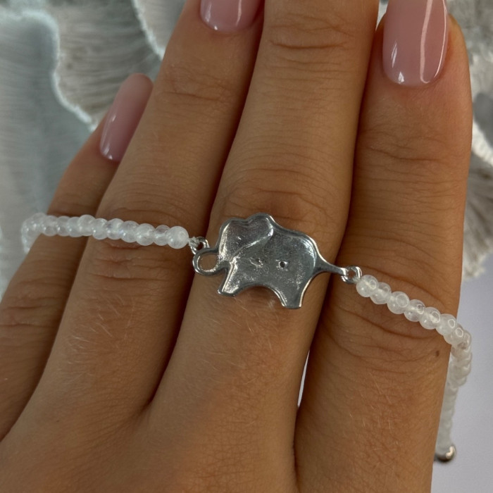 925 Sterling Silver Moonstones Elephant Charm Bracelet Length 7.5
