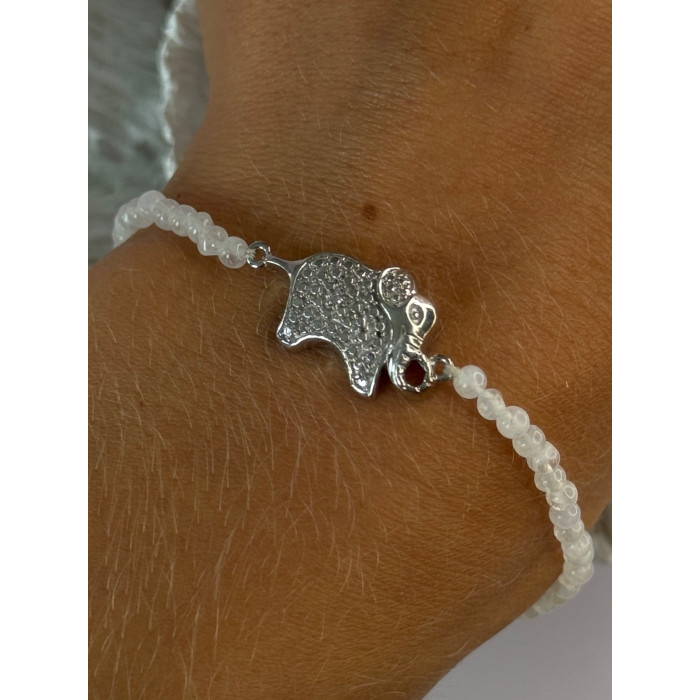 925 Sterling Silver Moonstones Elephant Charm Bracelet Length 7.5