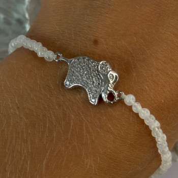 925 Sterling Silver Moonstones Elephant Charm Bracelet Length 7.5