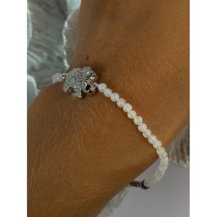 925 Sterling Silver Moonstones Elephant Charm Bracelet Length 7.5
