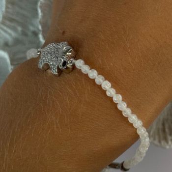 925 Sterling Silver Moonstones Elephant Charm Bracelet Length 7.5