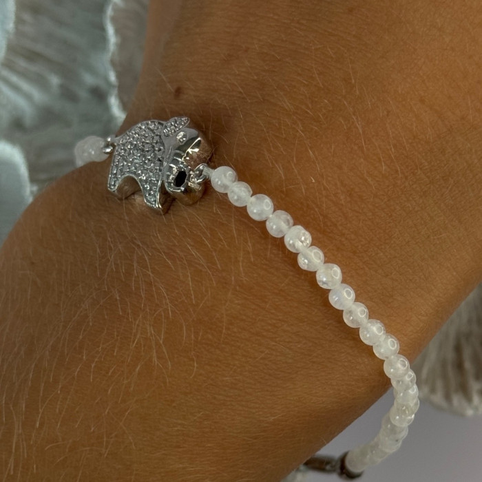 925 Sterling Silver Moonstones Elephant Charm Bracelet Length 7.5