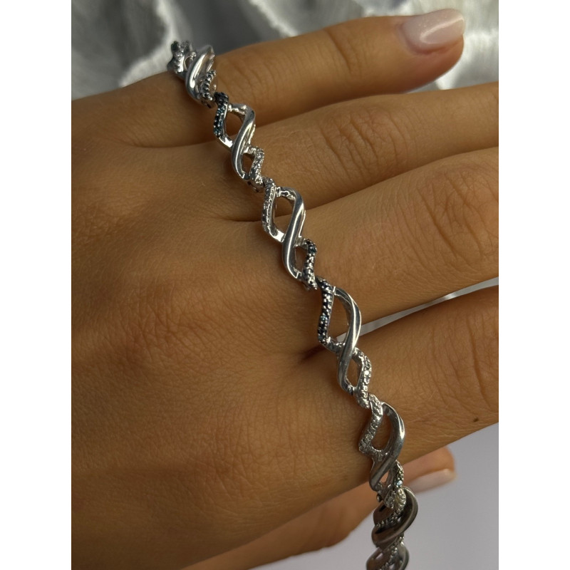 925 Sterling Silver Blue Spinel & Diamond Bracelet Length 7