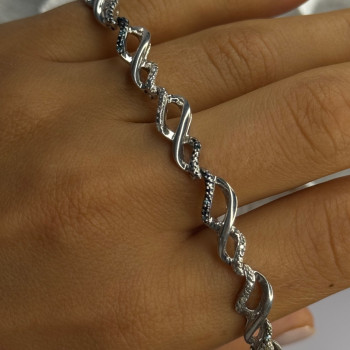 925 Sterling Silver Blue Spinel & Diamond Bracelet Length 7