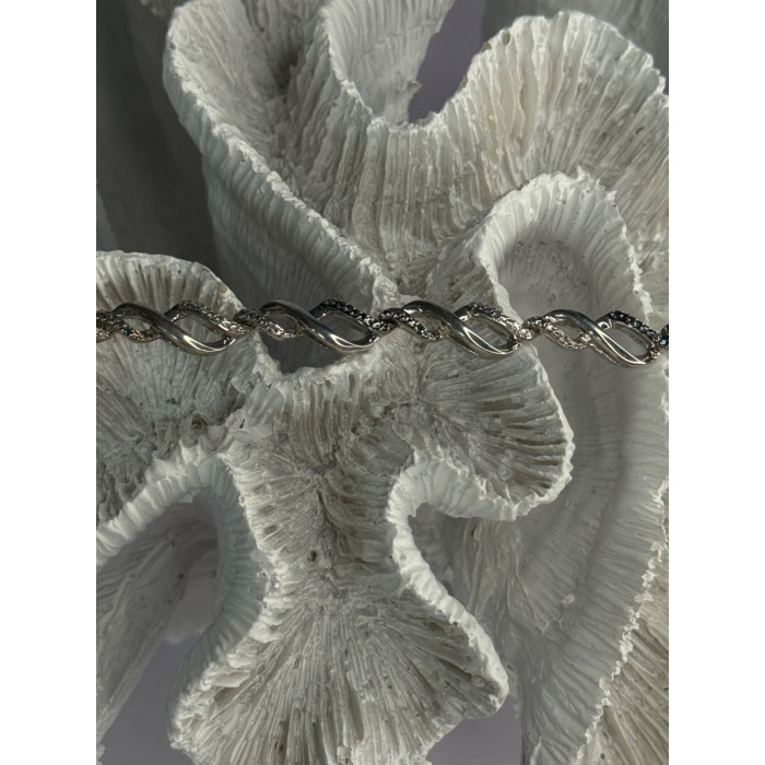 925 Sterling Silver Blue Spinel & Diamond Bracelet Length 7