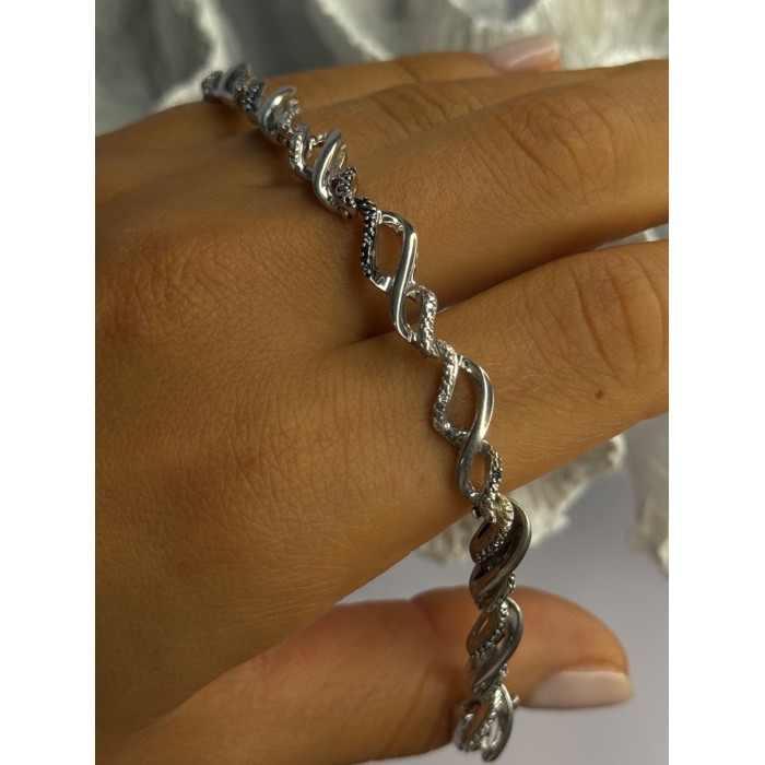 925 Sterling Silver Blue Spinel & Diamond Bracelet Length 7