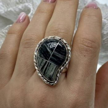 925 Sterling Silver Jasper Ring Size 8