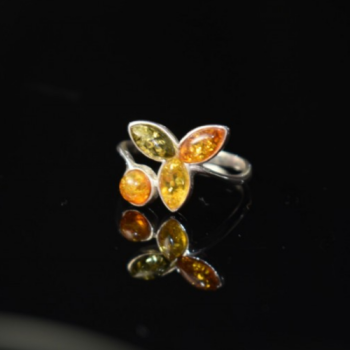 925 Sterling Silver Amber Ring Size 10