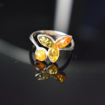 925 Sterling Silver Amber Ring Size 10