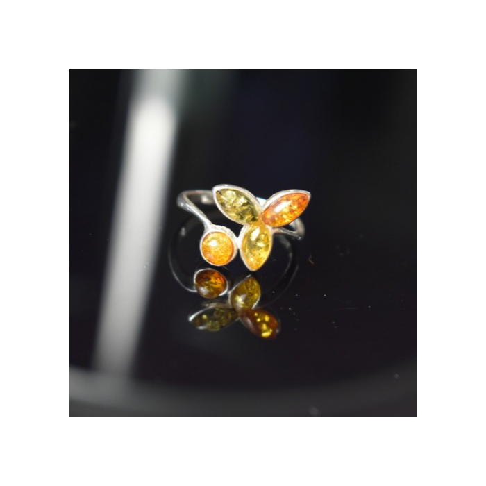925 Sterling Silver Amber Ring Size 10