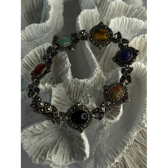 Vintage 925 Sterling Silver Multi Color Stones Bracelet Lenght 8