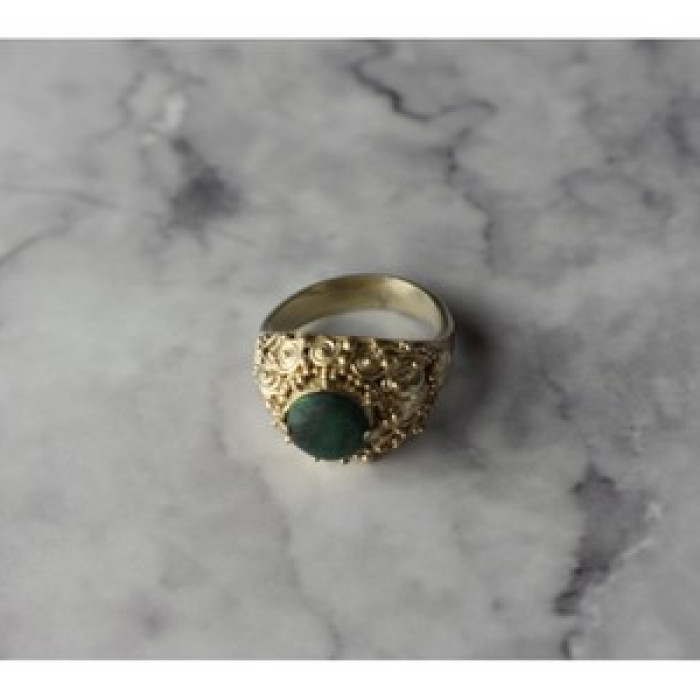 Vintage 925 Sterling Silver Malachite Ring Size 5.5