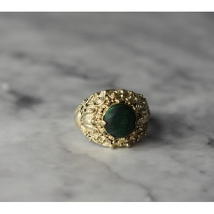 Vintage 925 Sterling Silver Malachite Ring Size 5.5