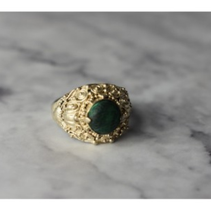 Vintage 925 Sterling Silver Malachite Ring Size 5.5
