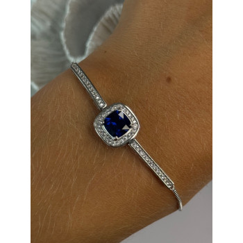 925 Sterling Silver Sapphire & Cz Bracelet Sizable