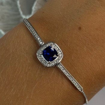 925 Sterling Silver Sapphire & Cz Bracelet Sizable