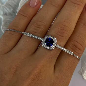 925 Sterling Silver Sapphire & Cz Bracelet Sizable