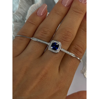 925 Sterling Silver Sapphire & Cz Bracelet Sizable