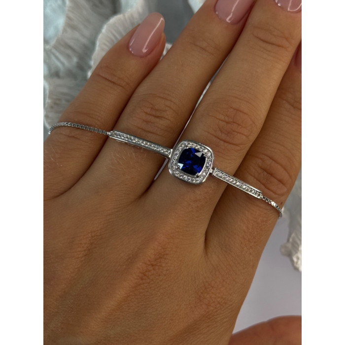 925 Sterling Silver Sapphire & Cz Bracelet Sizable