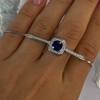 925 Sterling Silver Sapphire & Cz Bracelet Sizable