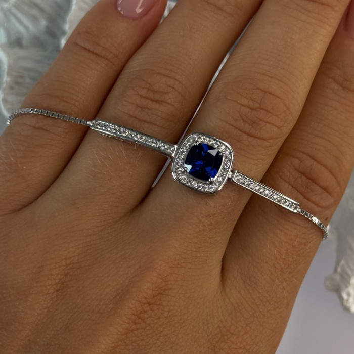 925 Sterling Silver Sapphire & Cz Bracelet Sizable